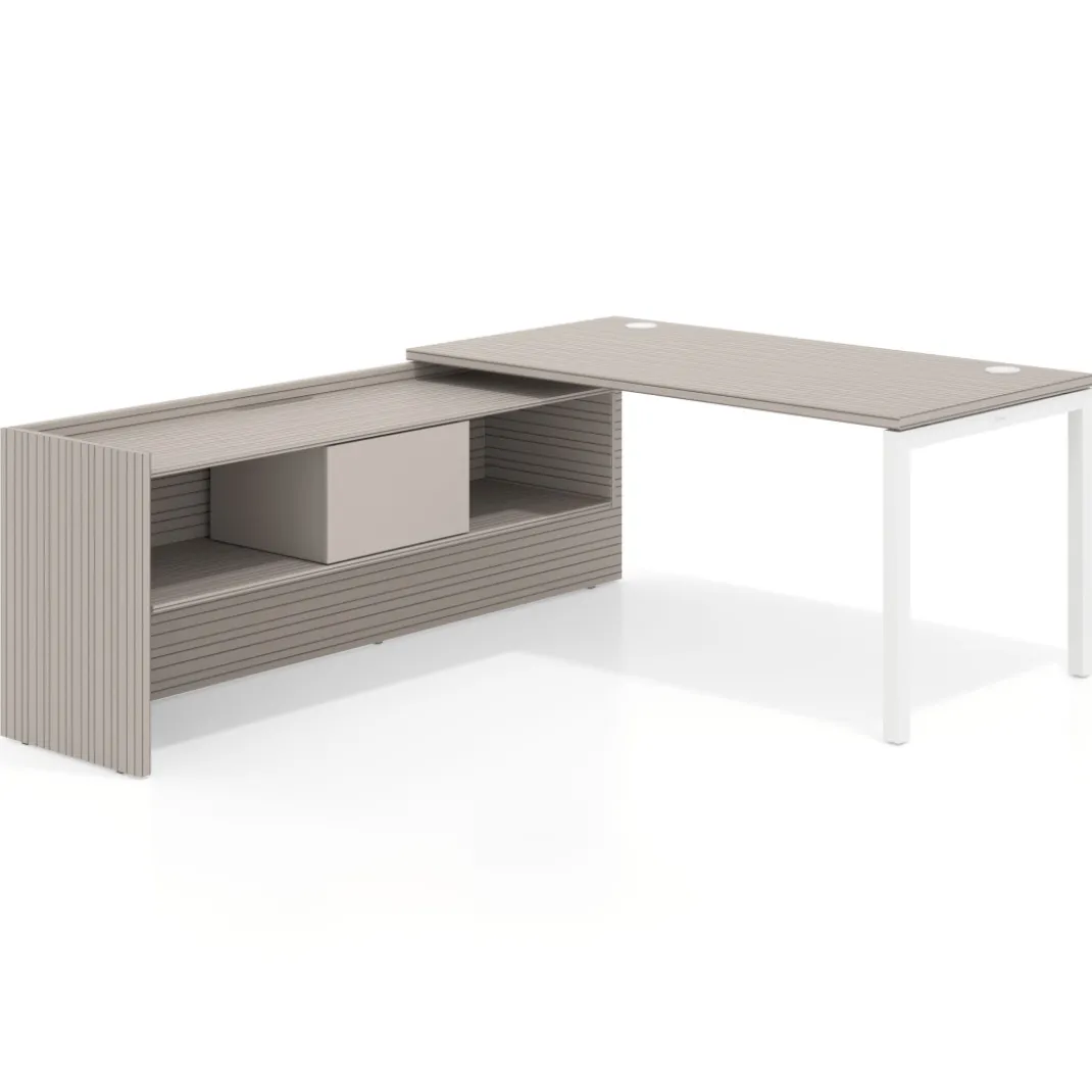 Mesa de despacho en L Kube fondo 80cm con ala+cajones WorkPlus estructura blanco