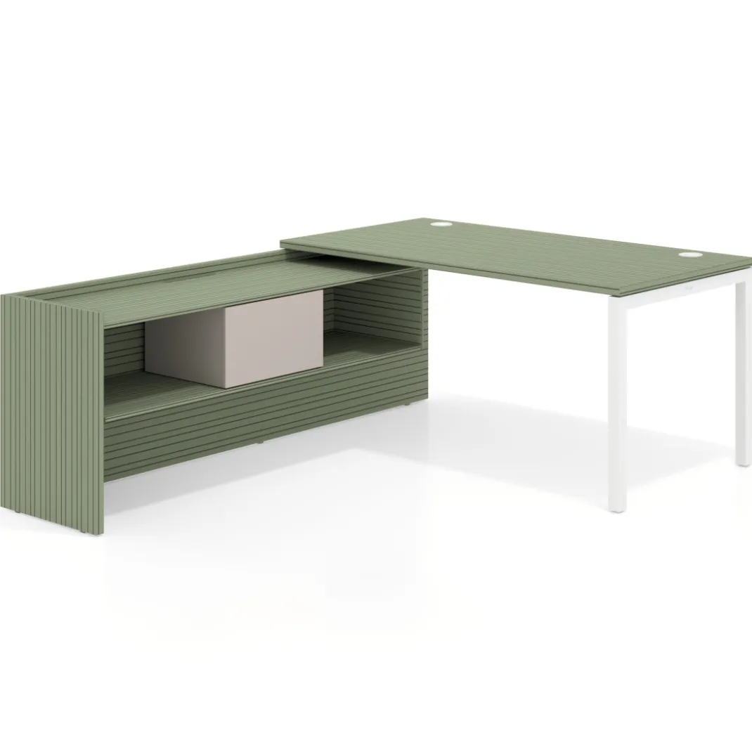 Mesa de despacho en L Kube fondo 80cm con ala+cajones WorkPlus estructura blanco