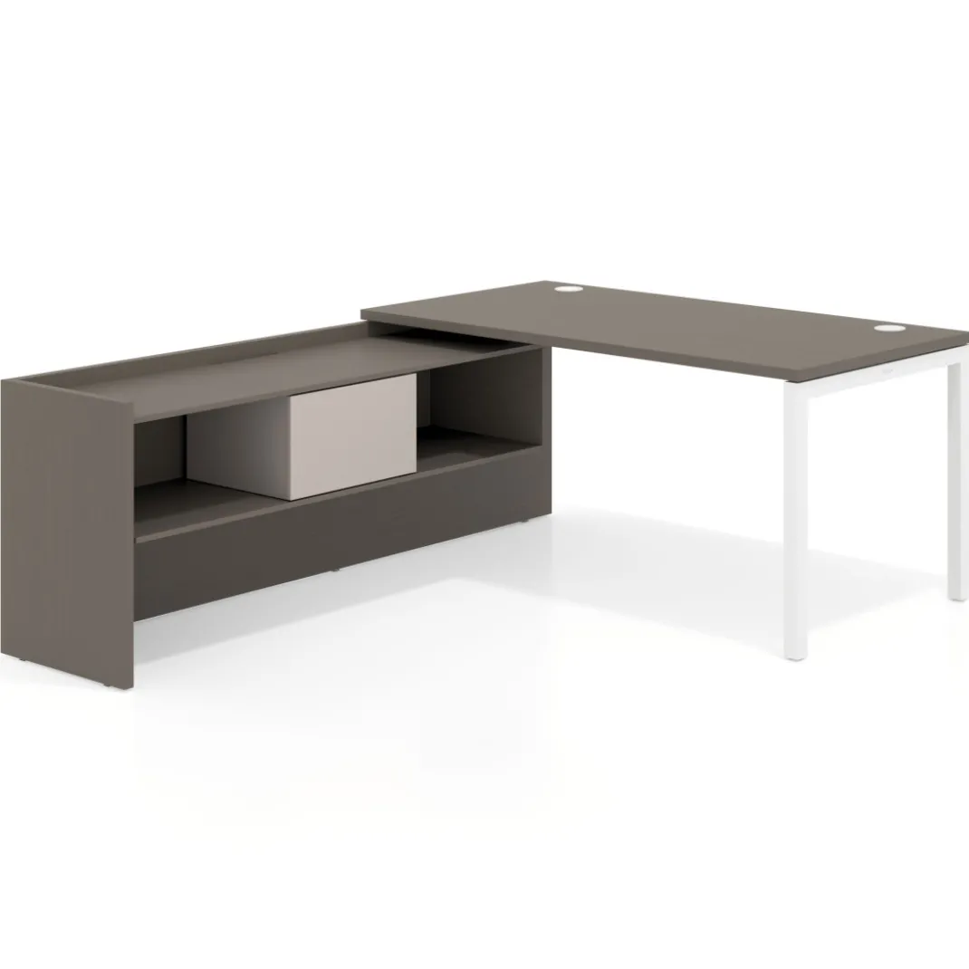 Mesa de despacho en L Kube fondo 80cm con ala+cajones WorkPlus estructura blanco