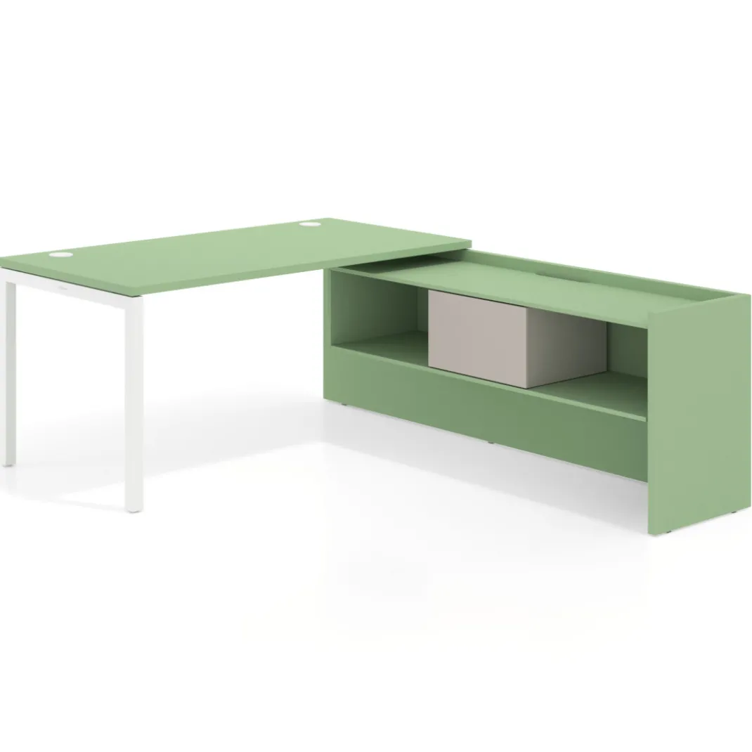 Mesa de despacho en L Kube fondo 80cm con ala+cajones WorkPlus estructura blanco