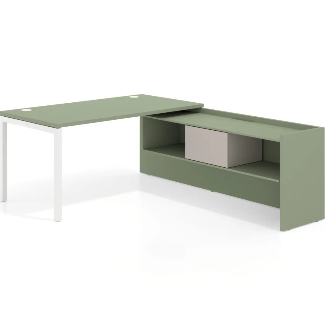 Mesa de despacho en L Kube fondo 80cm con ala+cajones WorkPlus estructura blanco