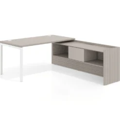 Mesa de despacho en L Kube fondo 80cm con ala+cajones WorkPlus estructura blanco