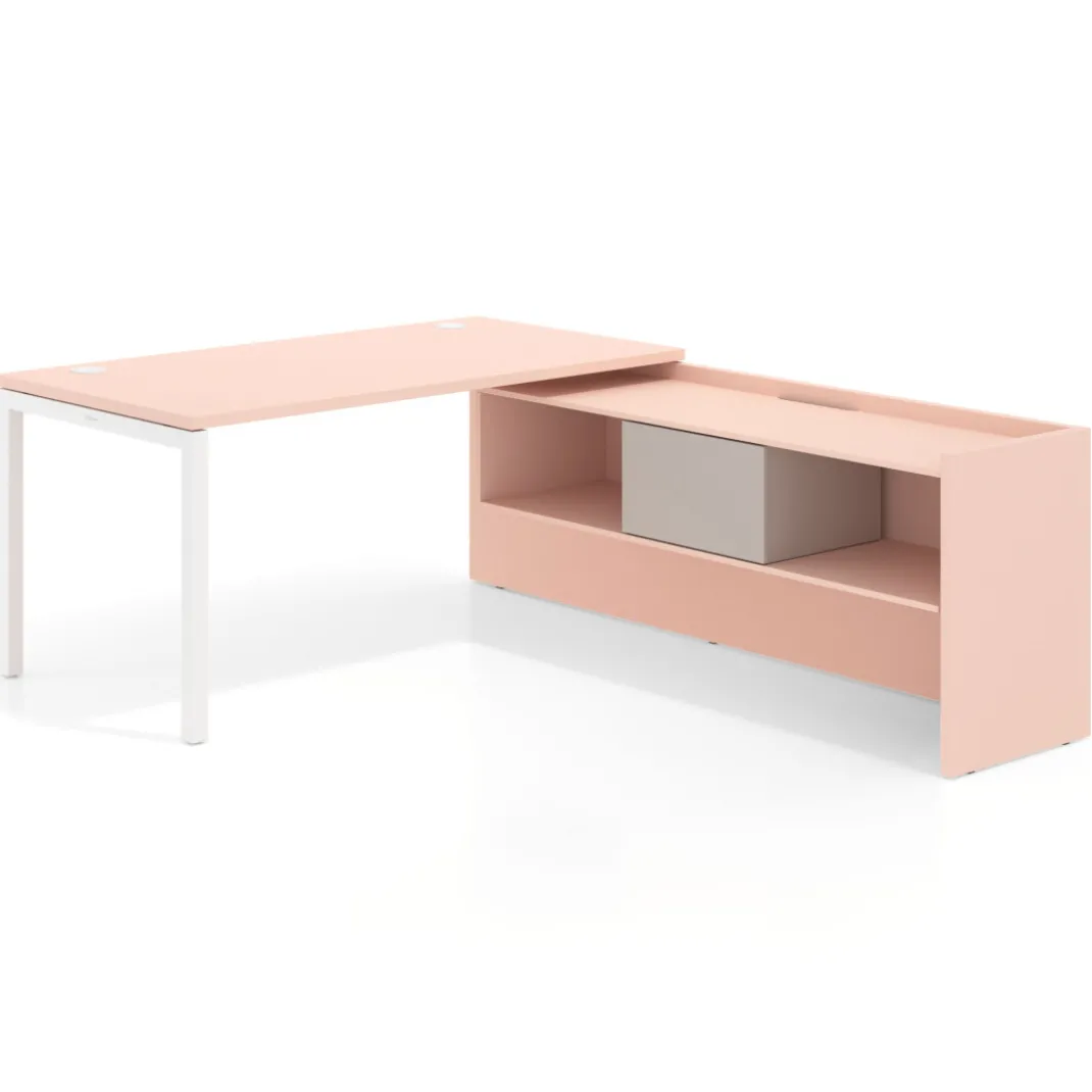 Mesa de despacho en L Kube fondo 80cm con ala+cajones WorkPlus estructura blanco