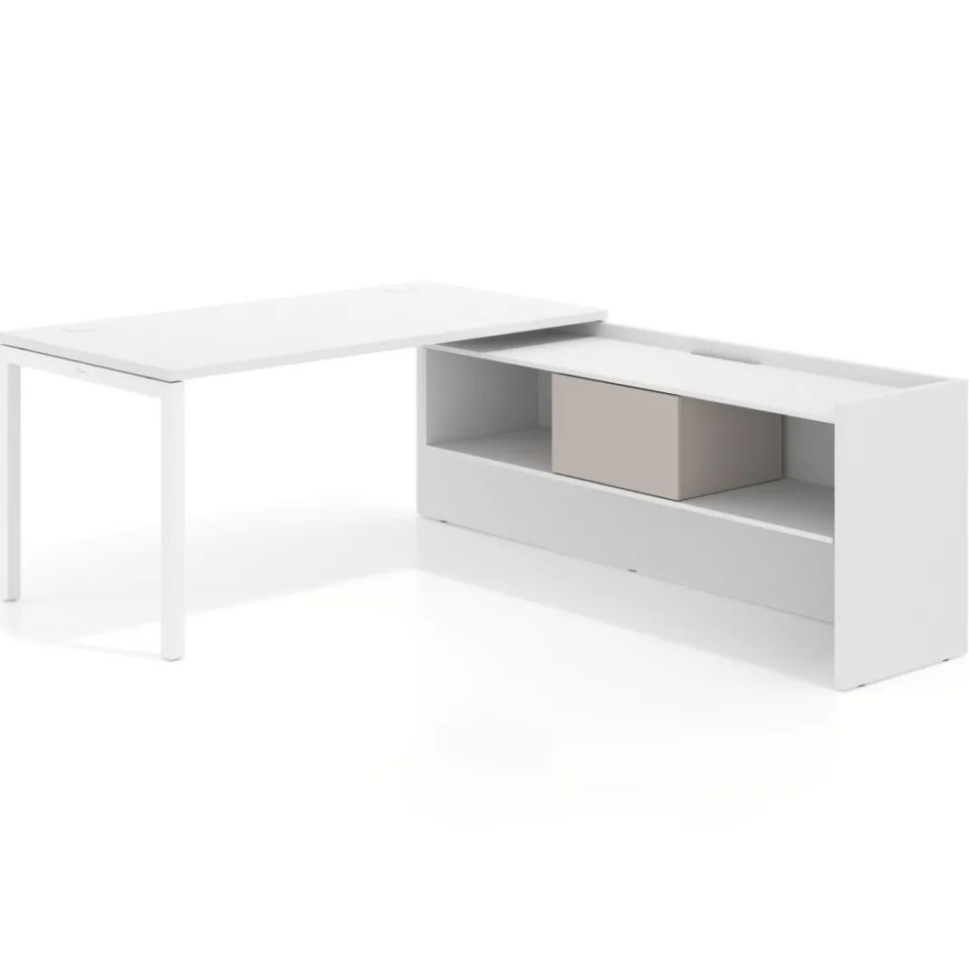 Mesa de despacho en L Kube fondo 80cm con ala+cajones WorkPlus estructura blanco