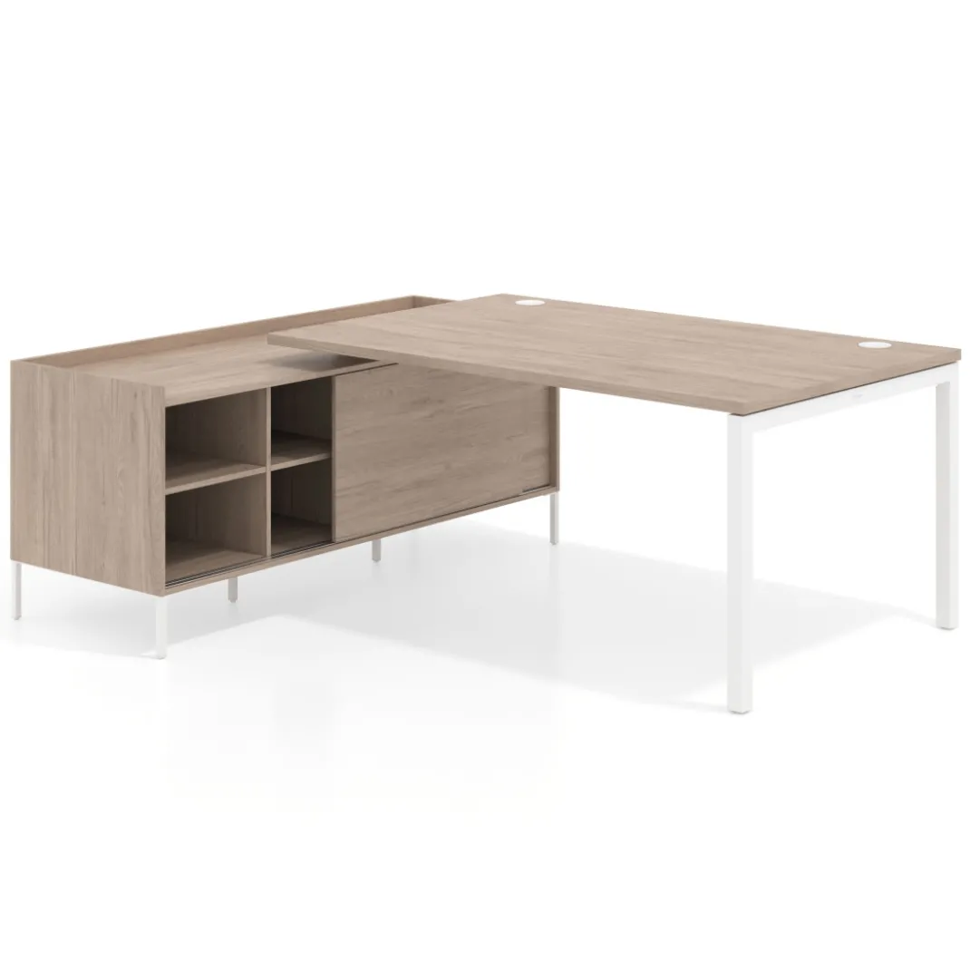 Mesa de dirección con pedestal estantes Kube fondo 100cm estructura blanca