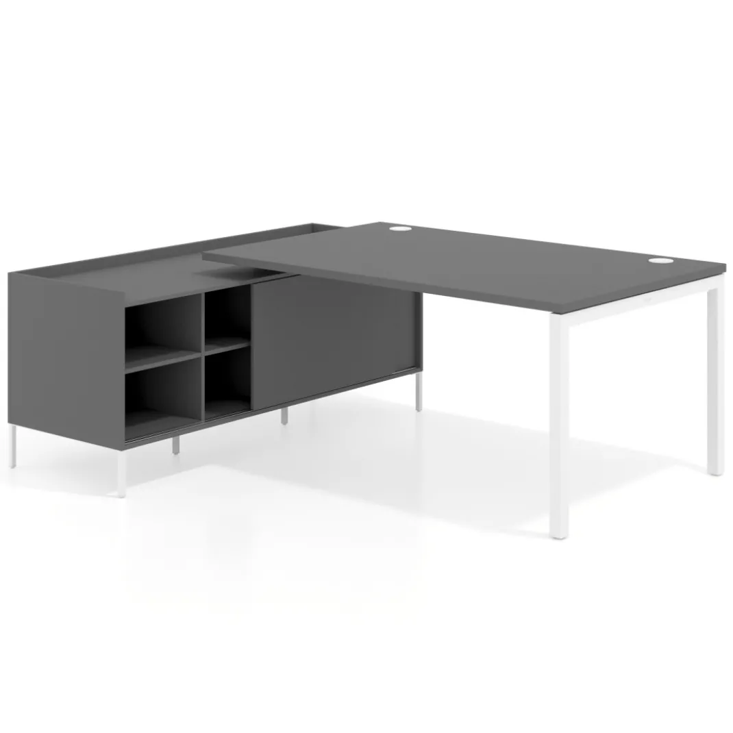 Mesa de dirección con pedestal estantes Kube fondo 100cm estructura blanca