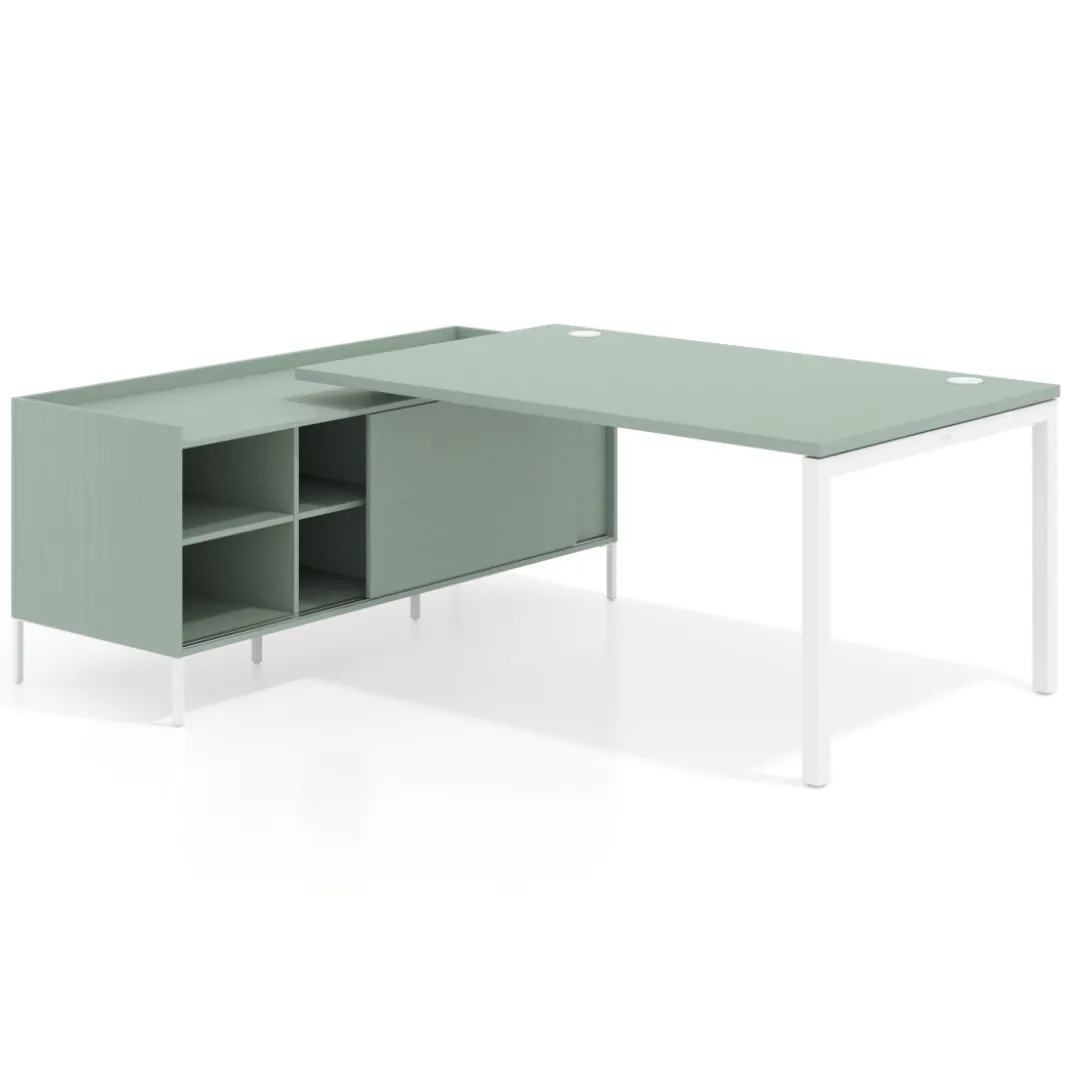 Mesa de dirección con pedestal estantes Kube fondo 100cm estructura blanca