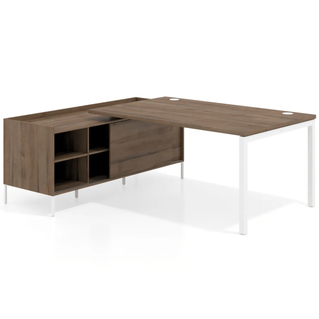 Mesa de dirección con pedestal estantes Kube fondo 100cm estructura blanca