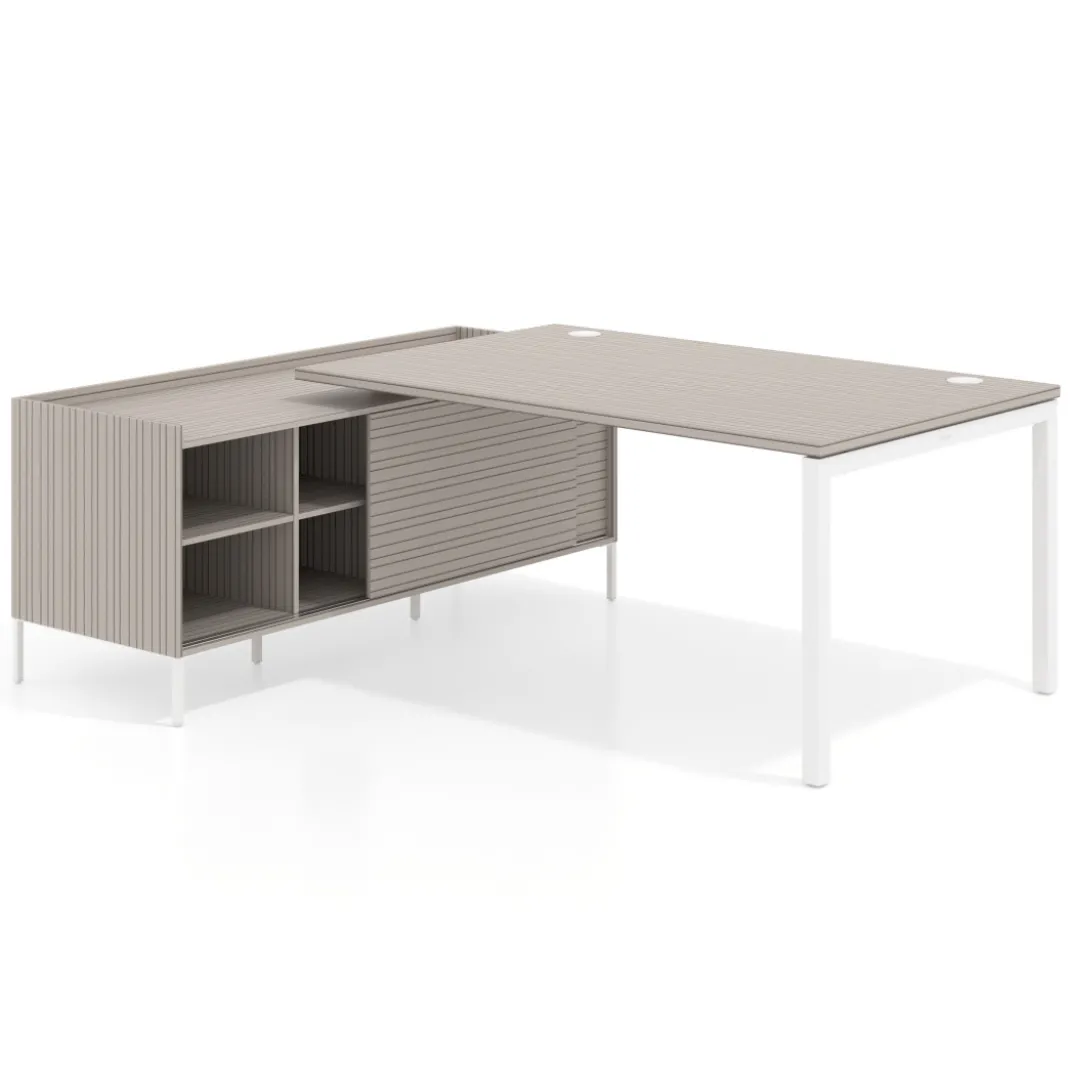 Mesa de dirección con pedestal estantes Kube fondo 100cm estructura blanca
