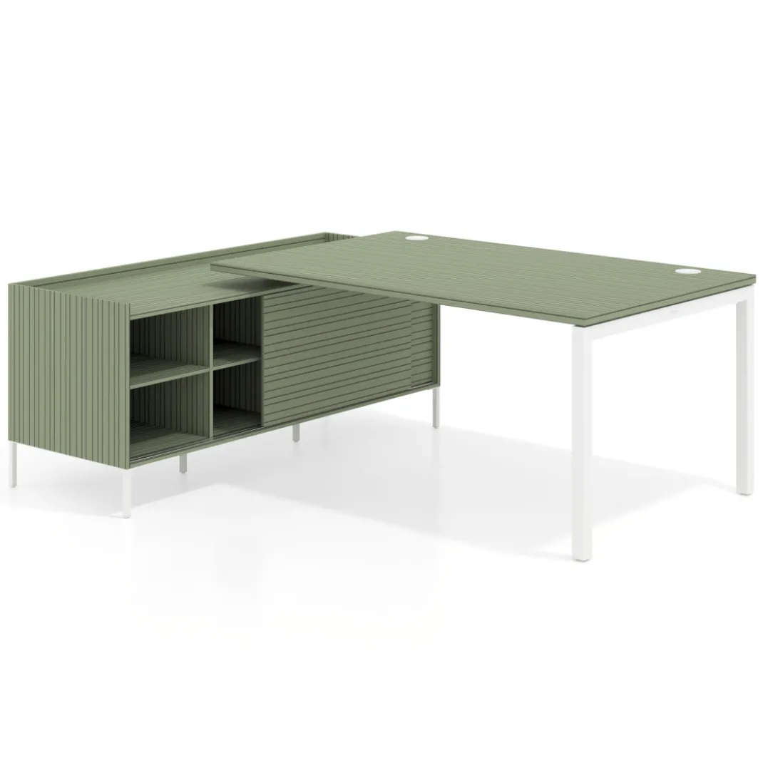 Mesa de dirección con pedestal estantes Kube fondo 100cm estructura blanca