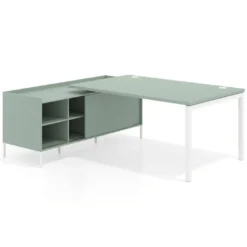 Mesa de dirección con pedestal estantes Kube fondo 100cm estructura blanca