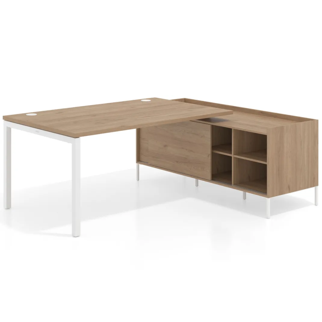Mesa de dirección con pedestal estantes Kube fondo 100cm estructura blanca