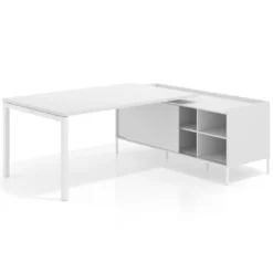 Mesa de dirección con pedestal estantes Kube fondo 100cm estructura blanca