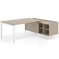 Mesa de dirección con pedestal estantes Kube fondo 100cm estructura blanca