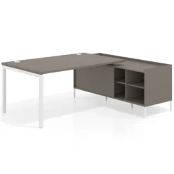 Mesa de dirección con pedestal estantes Kube fondo 100cm estructura blanca