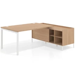 Mesa de dirección con pedestal estantes Kube fondo 100cm estructura blanca