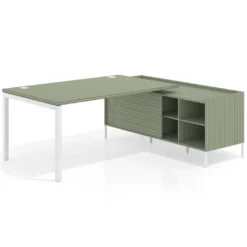 Mesa de dirección con pedestal estantes Kube fondo 100cm estructura blanca