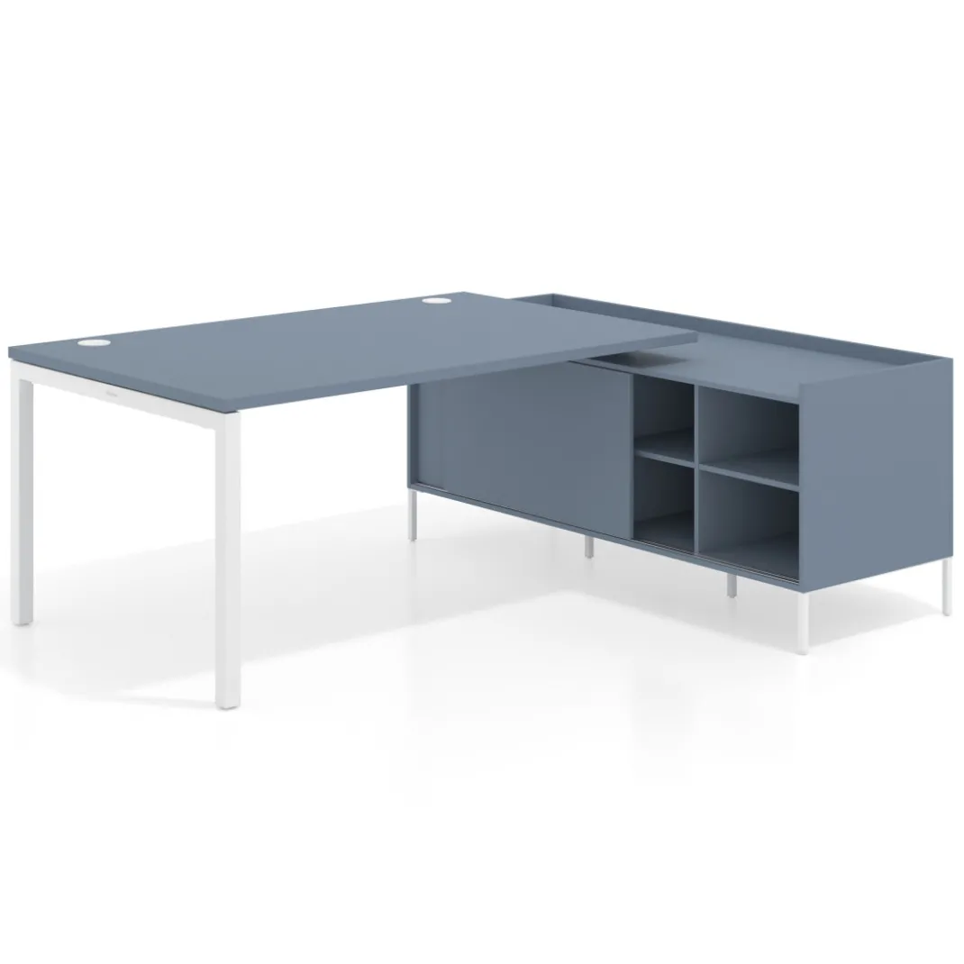 Mesa de dirección con pedestal estantes Kube fondo 100cm estructura blanca