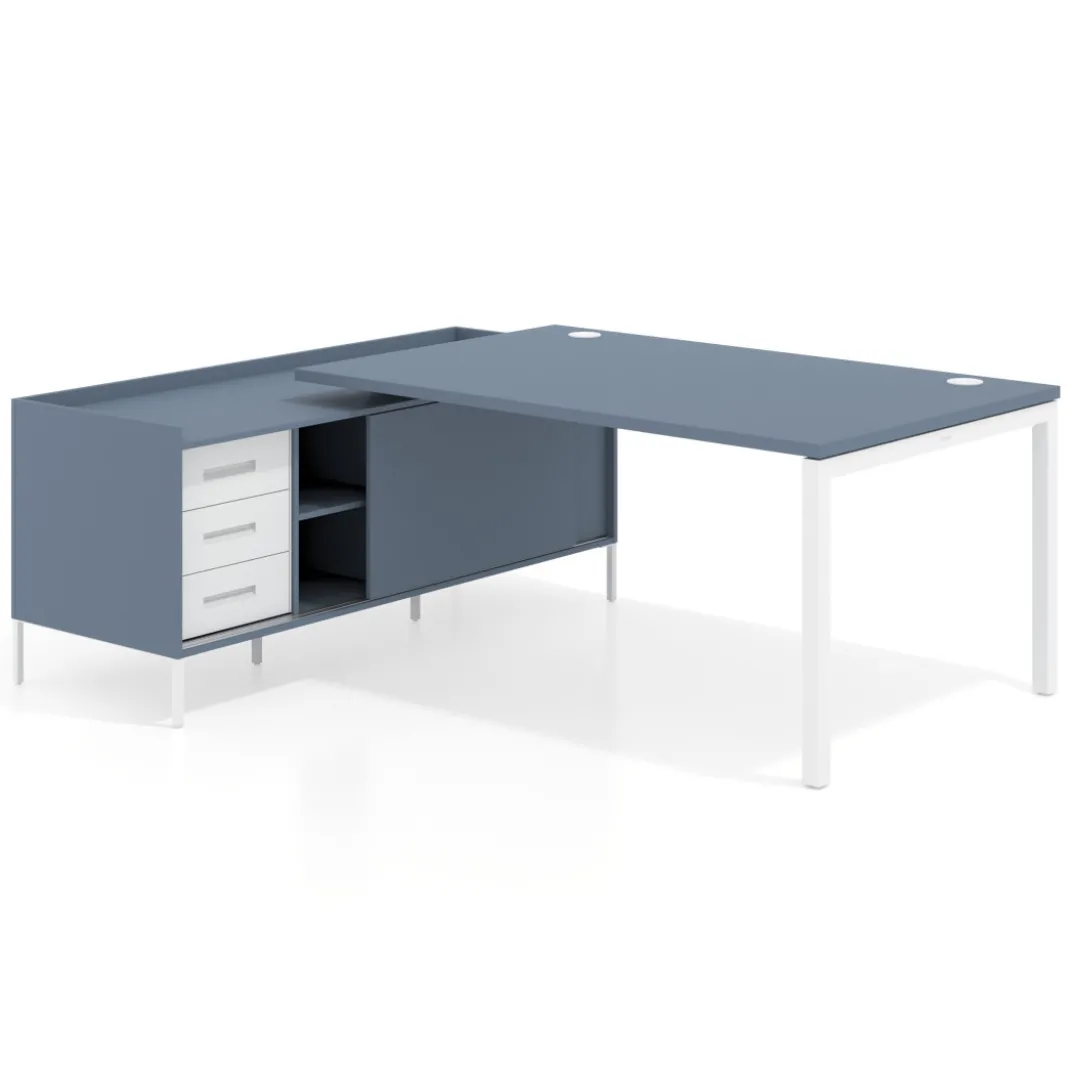 Mesa de dirección con pedestal cajonera Kube fondo 100cm estructura blanca