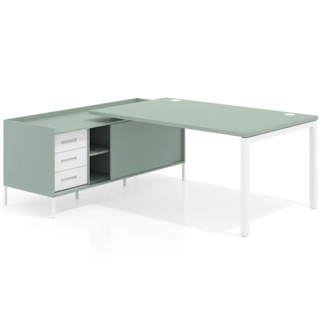 Mesa de dirección con pedestal cajonera Kube fondo 100cm estructura blanca