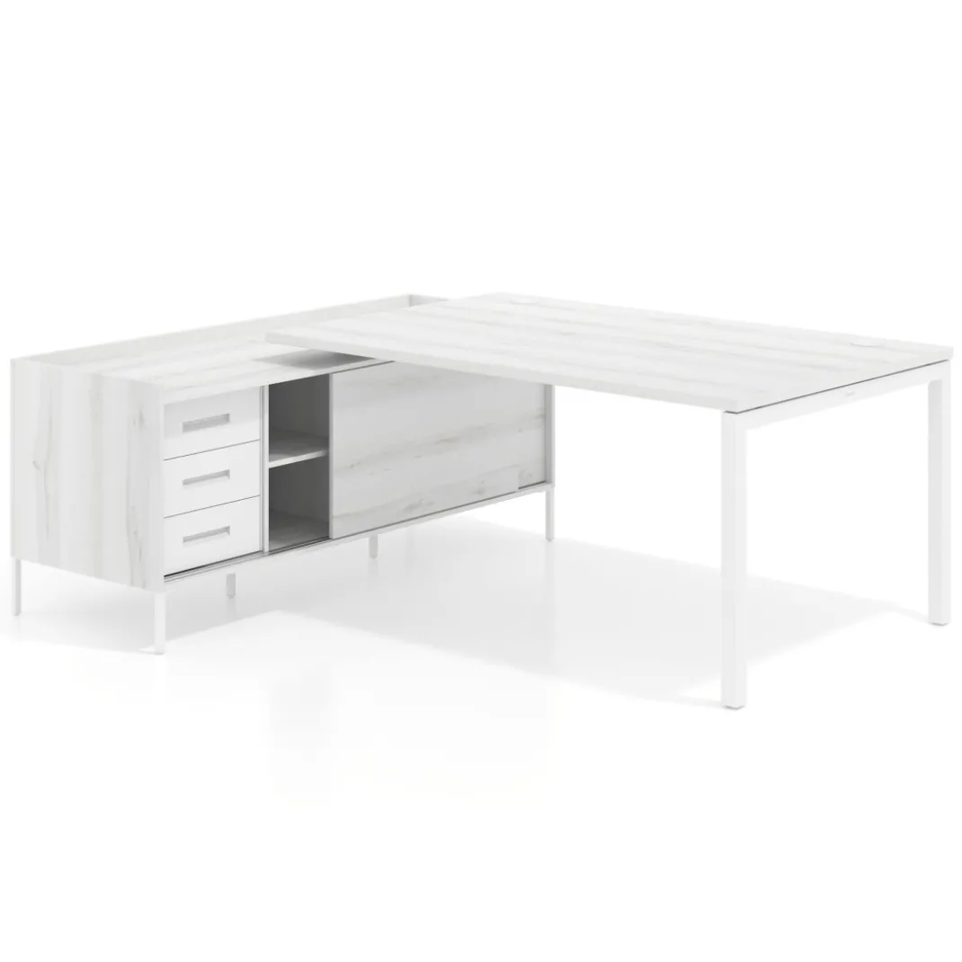 Mesa de dirección con pedestal cajonera Kube fondo 100cm estructura blanca