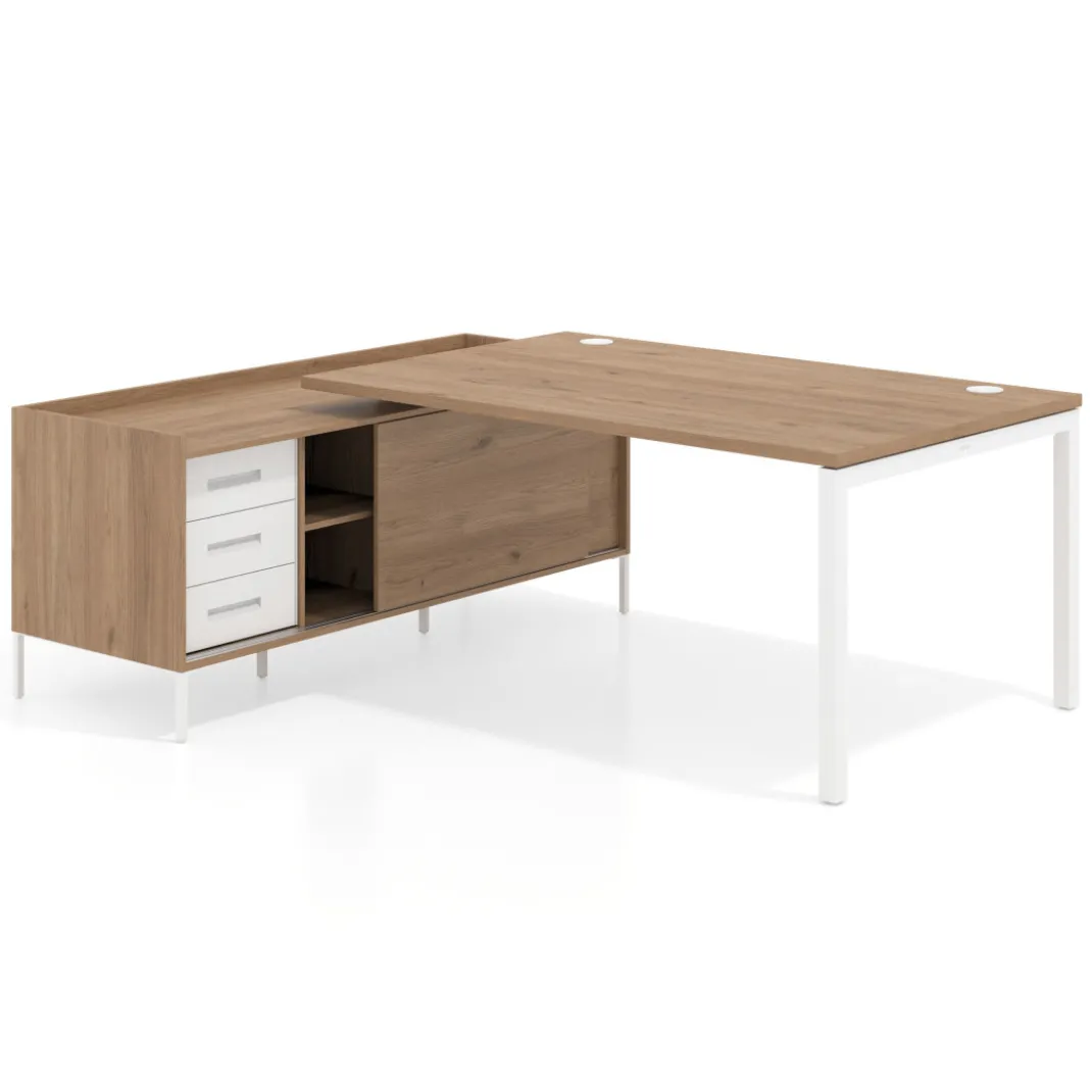 Mesa de dirección con pedestal cajonera Kube fondo 100cm estructura blanca