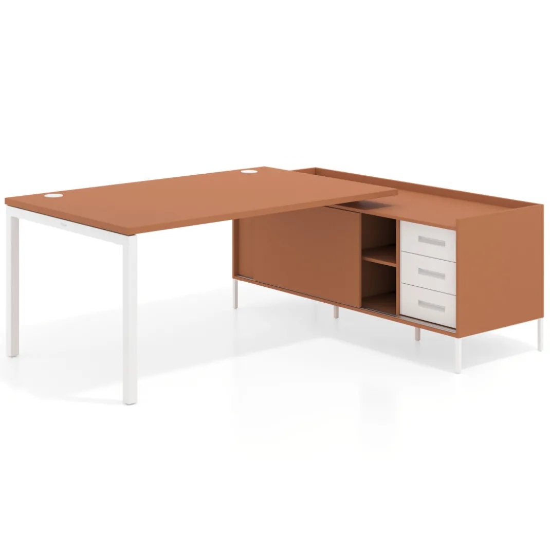 Mesa de dirección con pedestal cajonera Kube fondo 100cm estructura blanca