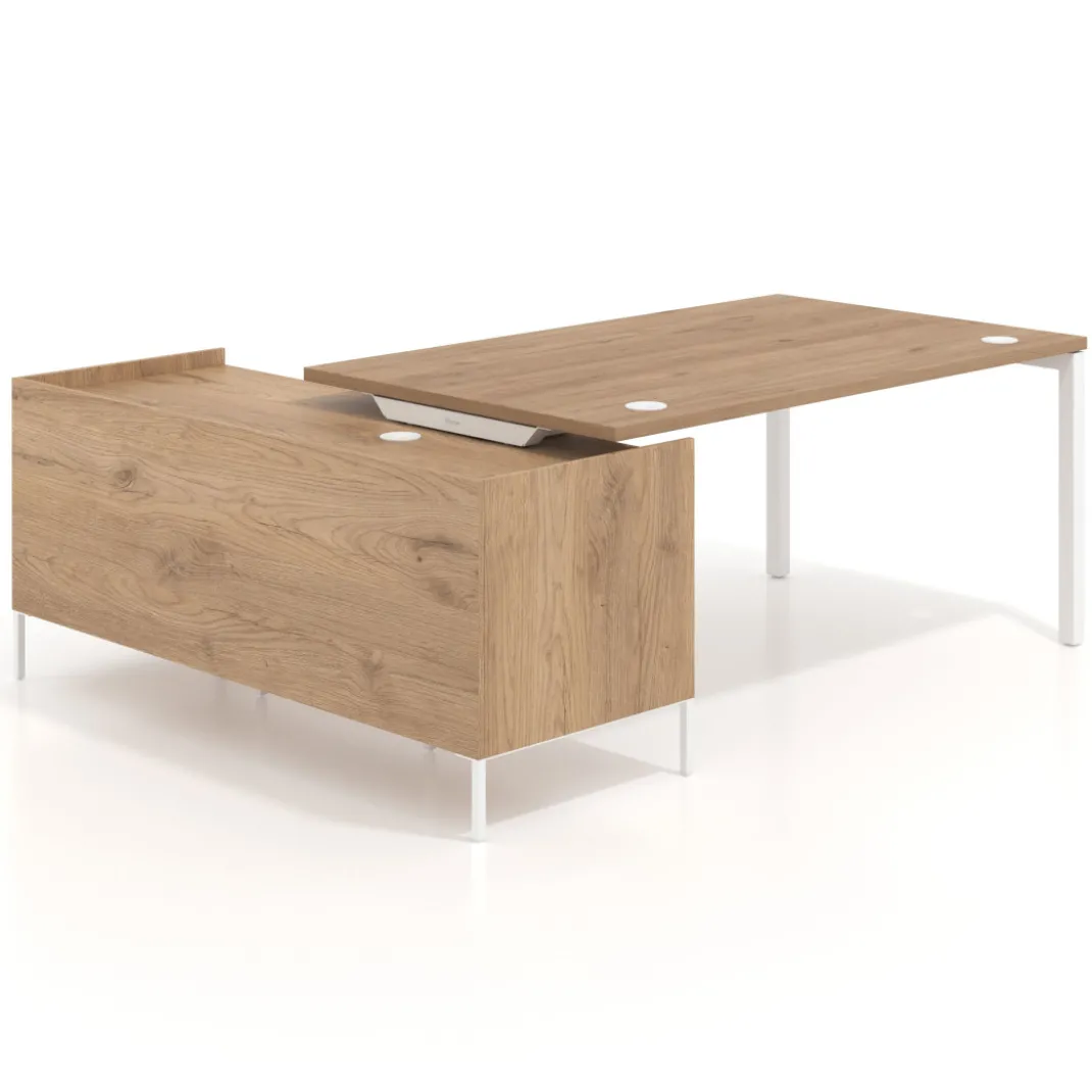 Mesa de dirección con pedestal cajonera Kube fondo 100cm estructura blanca