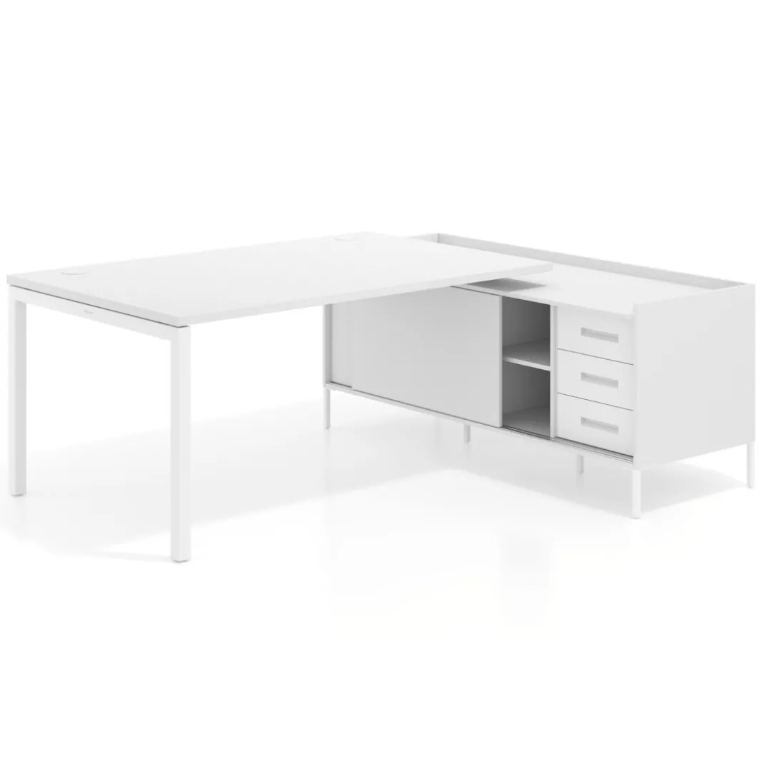Mesa de dirección con pedestal cajonera Kube fondo 100cm estructura blanca
