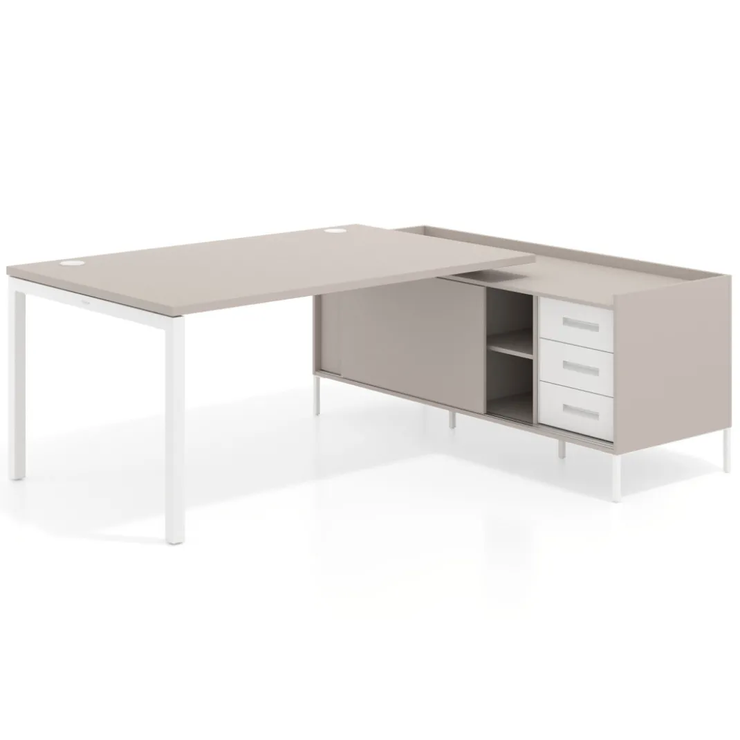 Mesa de dirección con pedestal cajonera Kube fondo 100cm estructura blanca