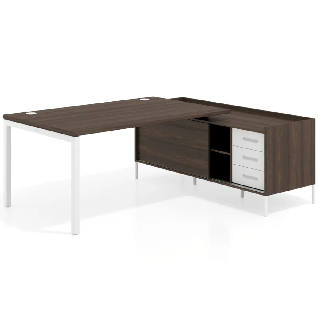 Mesa de dirección con pedestal cajonera Kube fondo 100cm estructura blanca