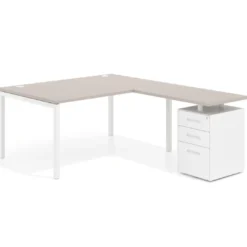 Mesa de dirección en L con cajones Kube, fondo 100, frontales metal, estructura blanca