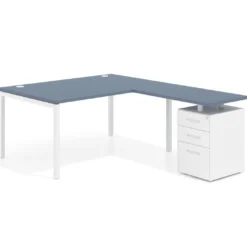 Mesa de dirección en L con cajones Kube, fondo 100, frontales metal, estructura blanca