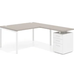 Mesa de dirección en L con cajones Kube, fondo 100, frontales metal, estructura blanca