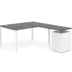 Mesa de dirección en L con cajones Kube, fondo 100, frontales metal, estructura blanca