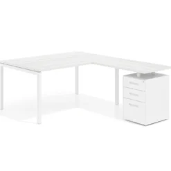 Mesa de dirección en L con cajones Kube, fondo 100, frontales metal, estructura blanca