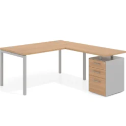 Mesa de dirección en L con cajones Kube, fondo 100, frontales melamina, estructura aluminio