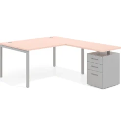 Mesa de dirección en L con cajones Kube, fondo 100, frontales metal, estructura aluminio