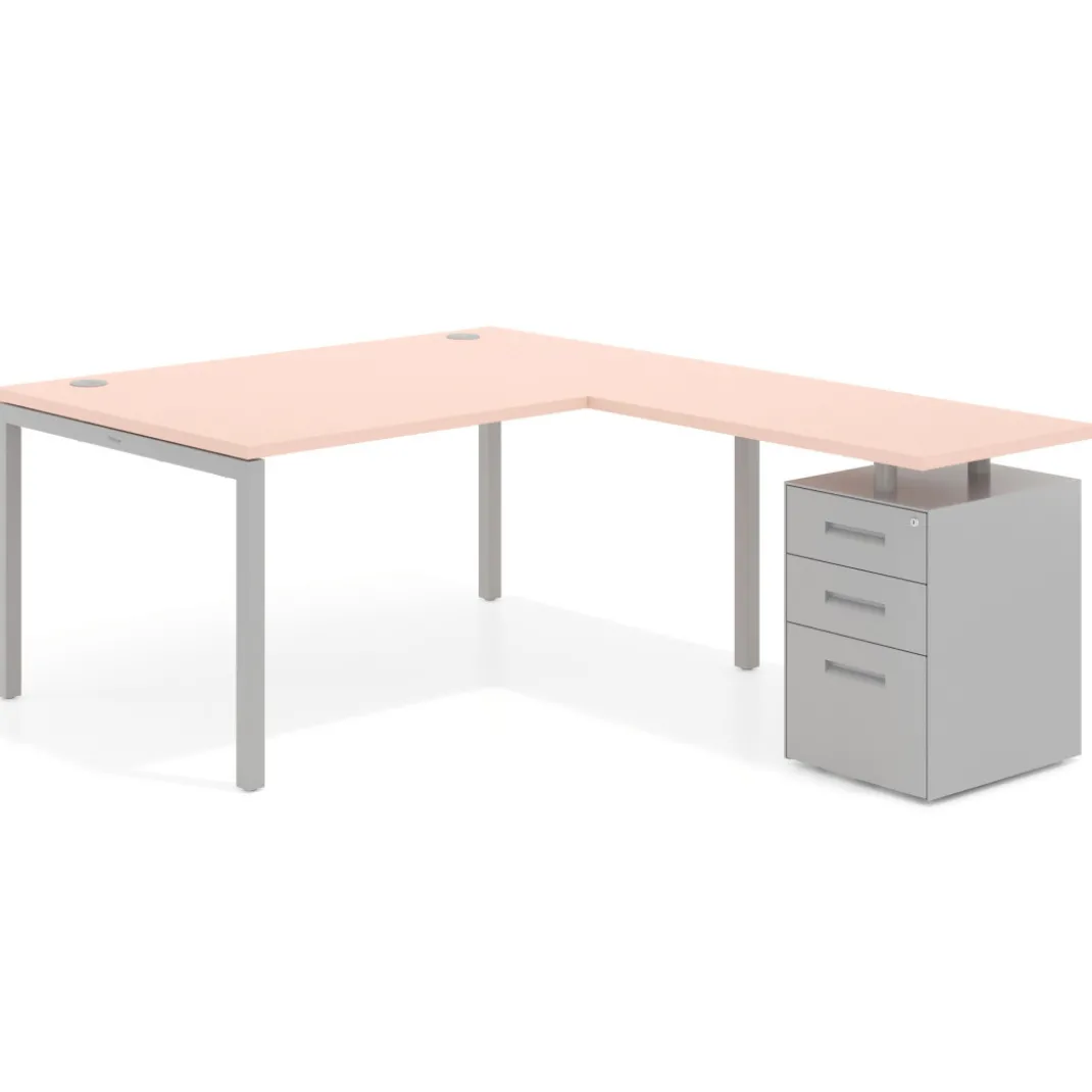 Mesa de dirección en L con cajones Kube, fondo 100, frontales metal, estructura aluminio