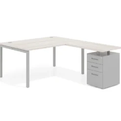 Mesa de dirección en L con cajones Kube, fondo 100, frontales metal, estructura aluminio