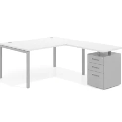 Mesa de dirección en L con cajones Kube, fondo 100, frontales metal, estructura aluminio