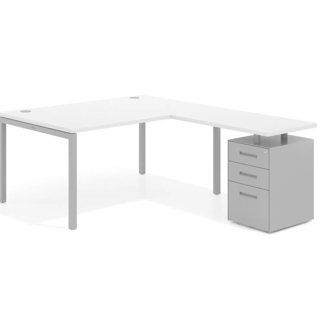 Mesa de dirección en L con cajones Kube, fondo 100, frontales metal, estructura aluminio
