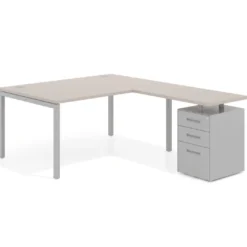 Mesa de dirección en L con cajones Kube, fondo 100, frontales metal, estructura aluminio
