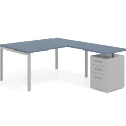 Mesa de dirección en L con cajones Kube, fondo 100, frontales metal, estructura aluminio