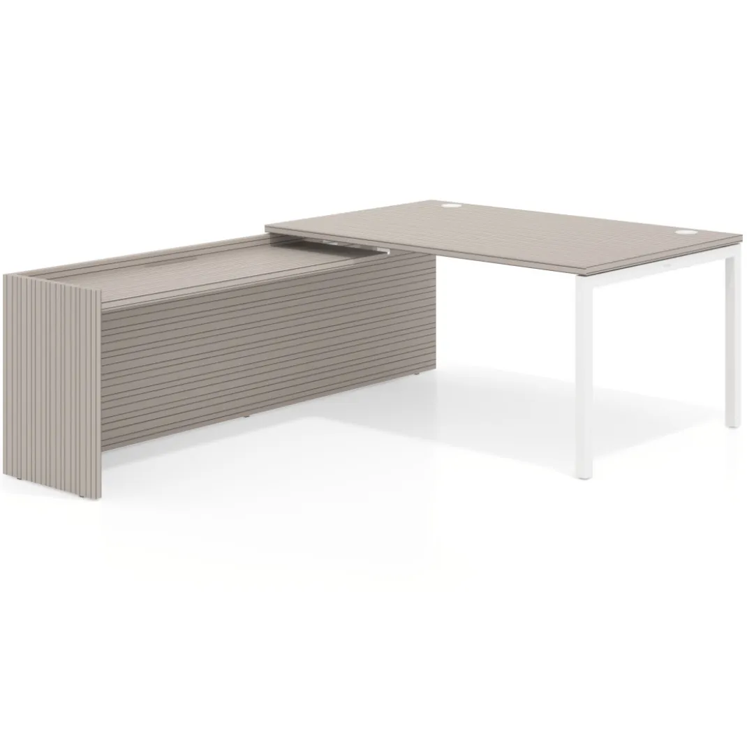 Mesa de dirección en L Kube fondo 100cm con ala WorkPlus estructura blanco