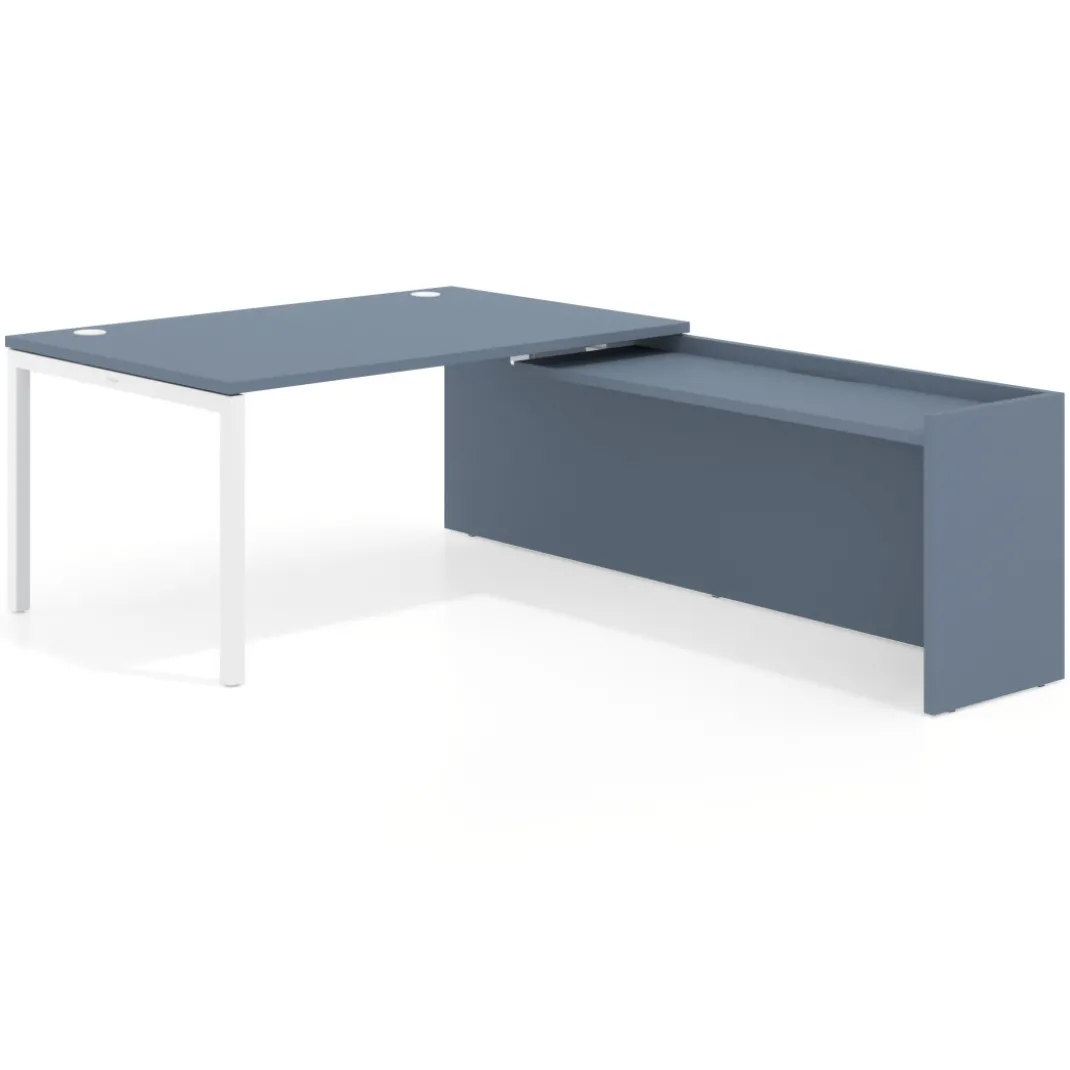 Mesa de dirección en L Kube fondo 100cm con ala WorkPlus estructura blanco