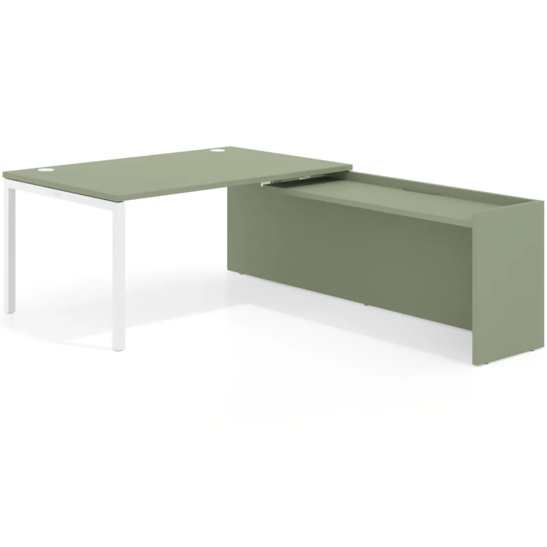 Mesa de dirección en L Kube fondo 100cm con ala WorkPlus estructura blanco