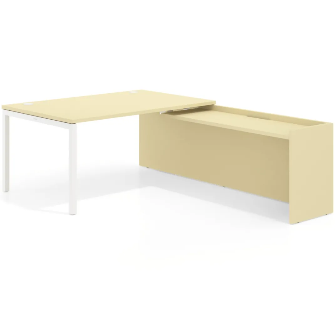 Mesa de dirección en L Kube fondo 100cm con ala WorkPlus estructura blanco