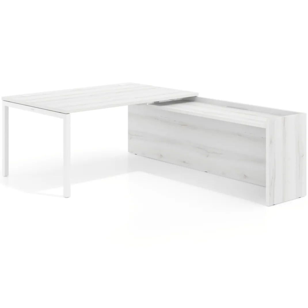 Mesa de dirección en L Kube fondo 100cm con ala WorkPlus estructura blanco