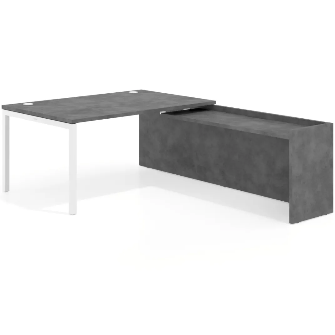 Mesa de dirección en L Kube fondo 100cm con ala WorkPlus estructura blanco